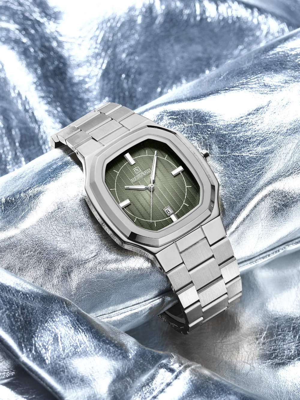 Close-up of calendar and week display on men's quartz watch