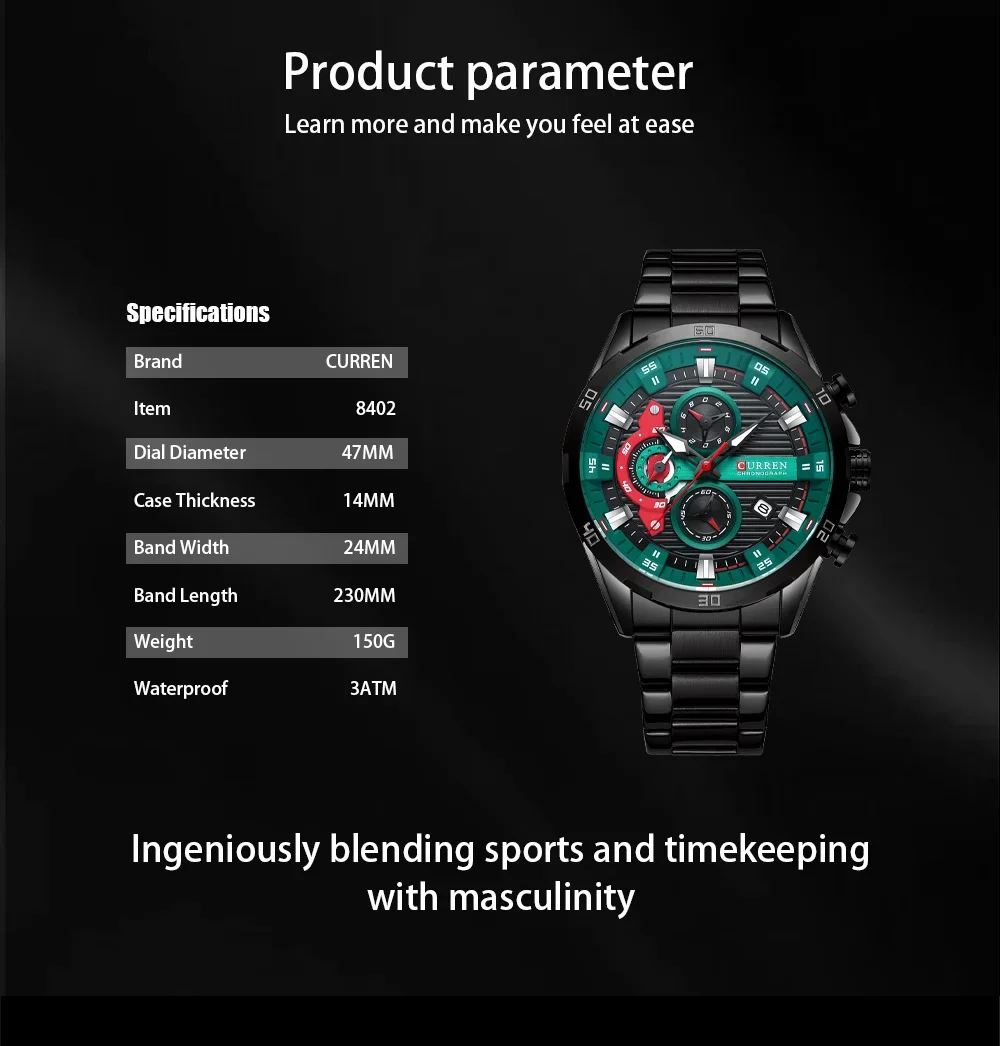 Curren 8402 Alloy Case and Stainless Steel Strap