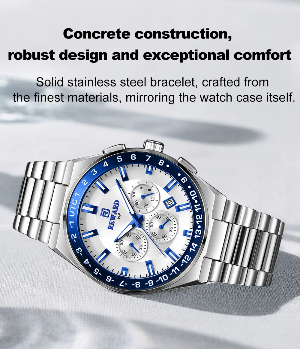 Reward 2026 Mens Luxury Wristwatch Solid Stainless Steel Band Waches RD813150M
