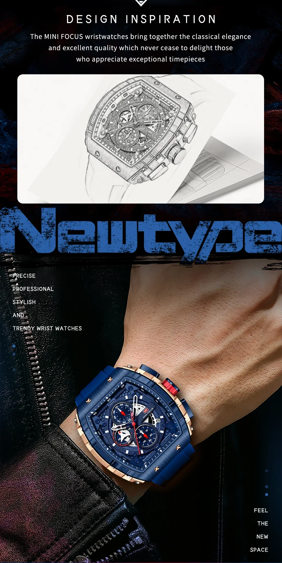 MINI FOCUS MF0399G Original Luxury Men Chronograph Quartz Watches