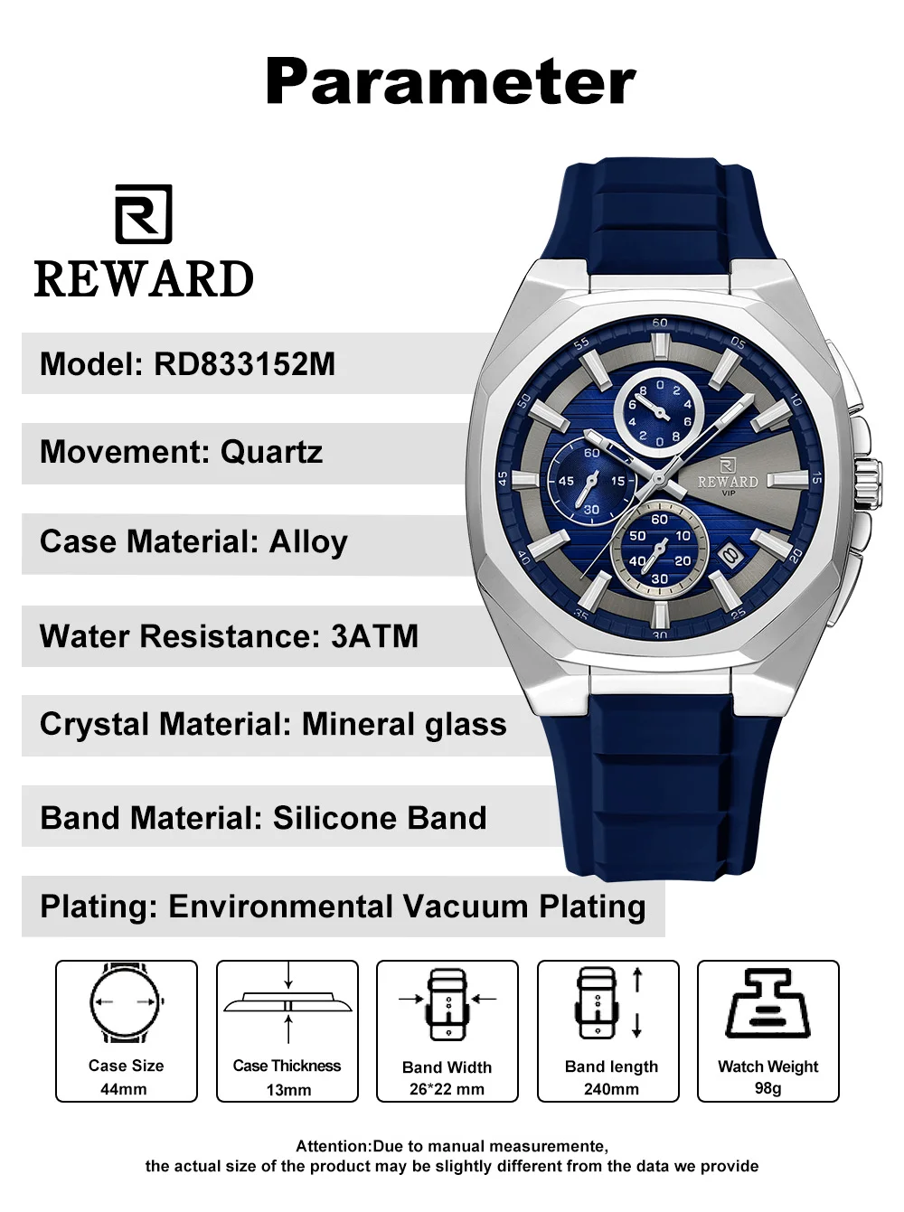 Side view showing the water resistance rating of 30M