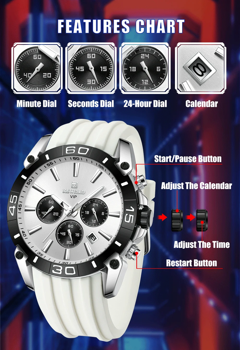 REWARD VIP Watch 3-Subdial Men's Chronograph Watches RD831105M