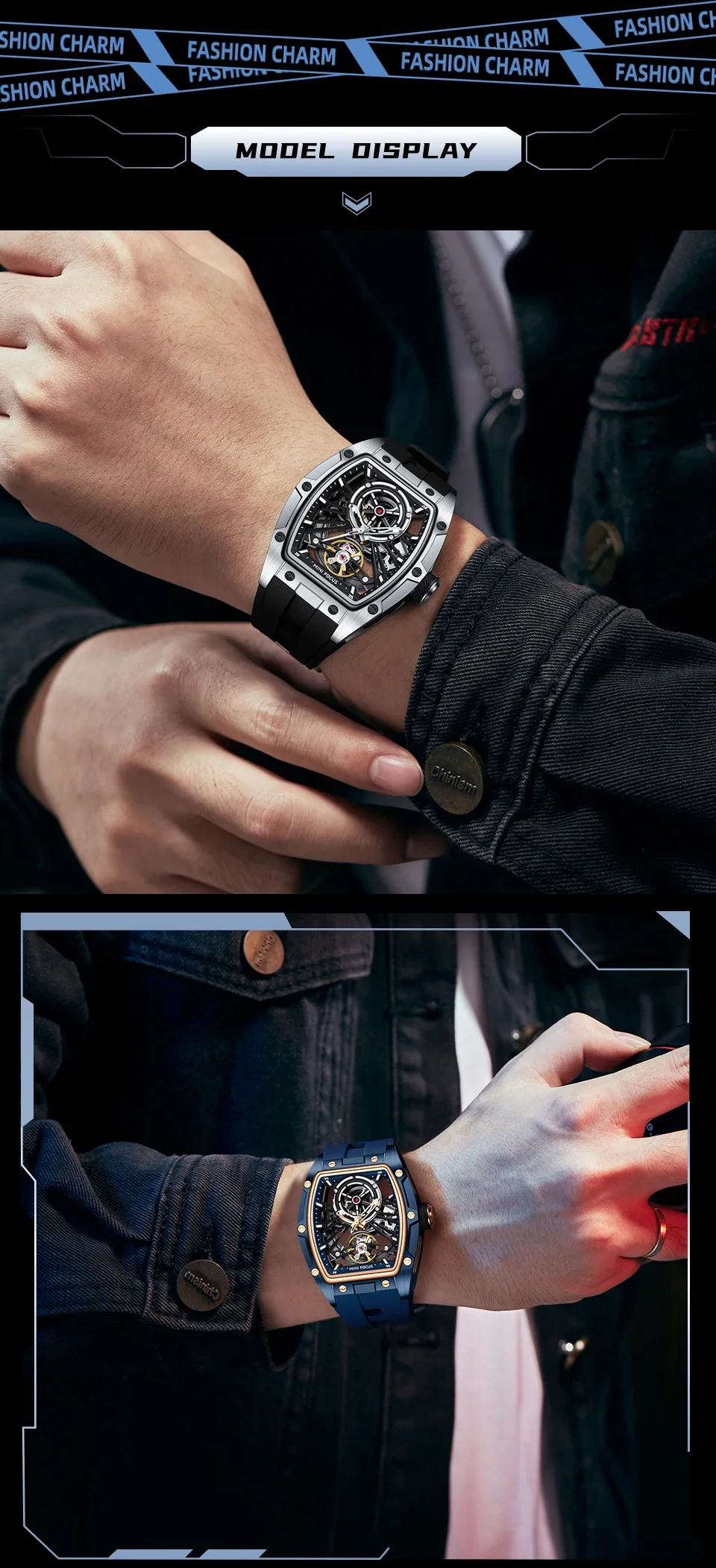 MINI FOCUS MF0603G Steel Skeleton Automatic Mechanical Mens Watch