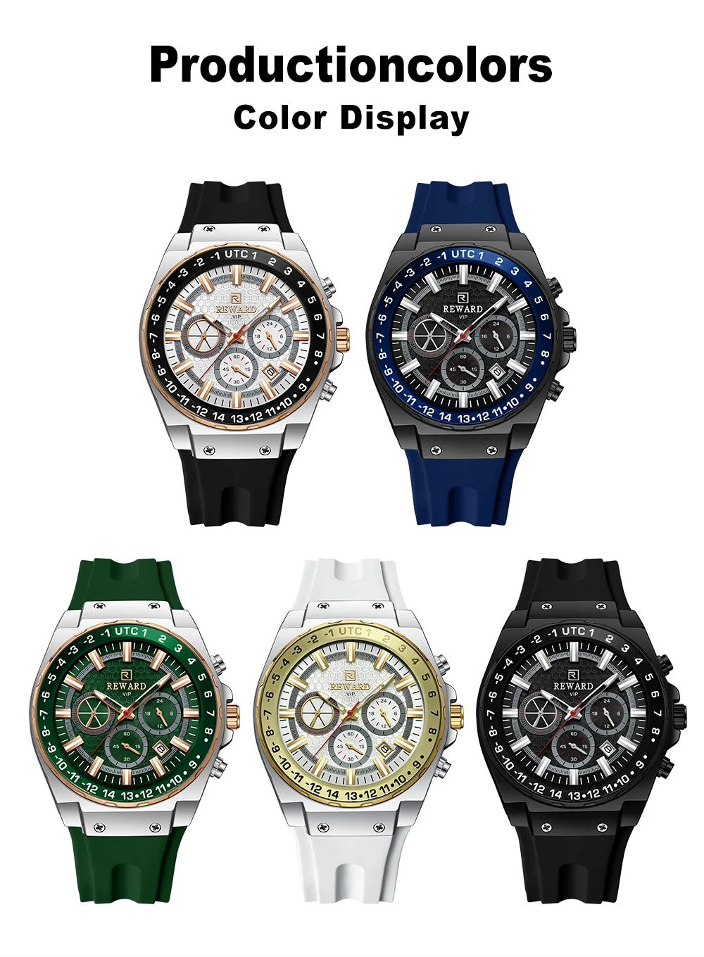 REWARD Men's 3-Subdial Chronograph Silicone Strap Watch RD833049M