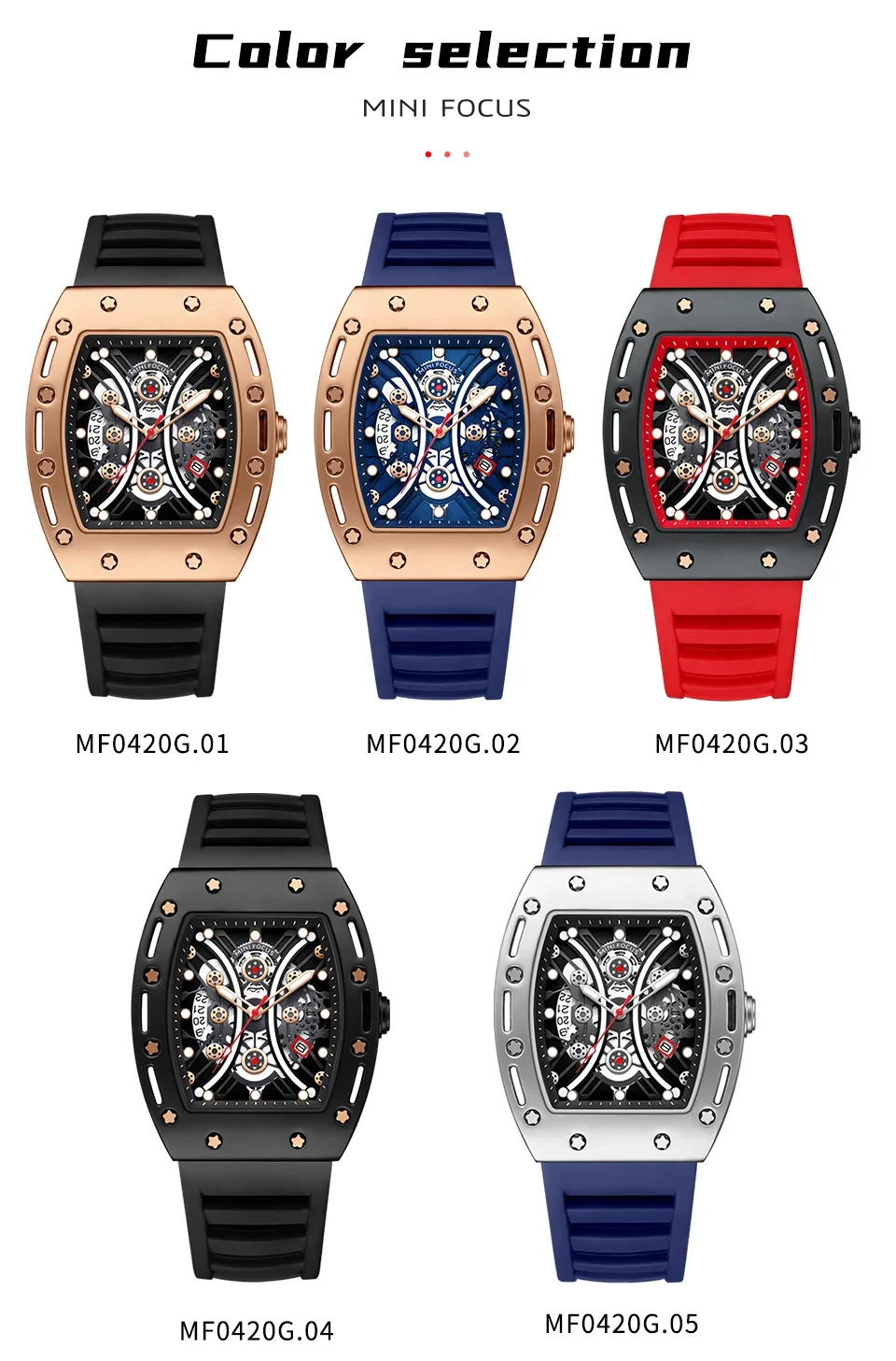 MINI FOCUS MF0420G Men's Tonneau Watch Front View