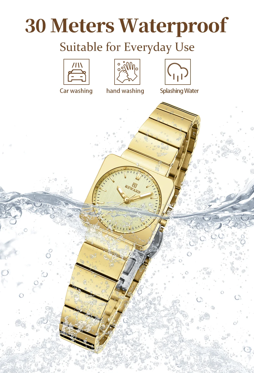 Reward RD212526L Women Square Case Round Dial Luminous Vintage Slim Watch