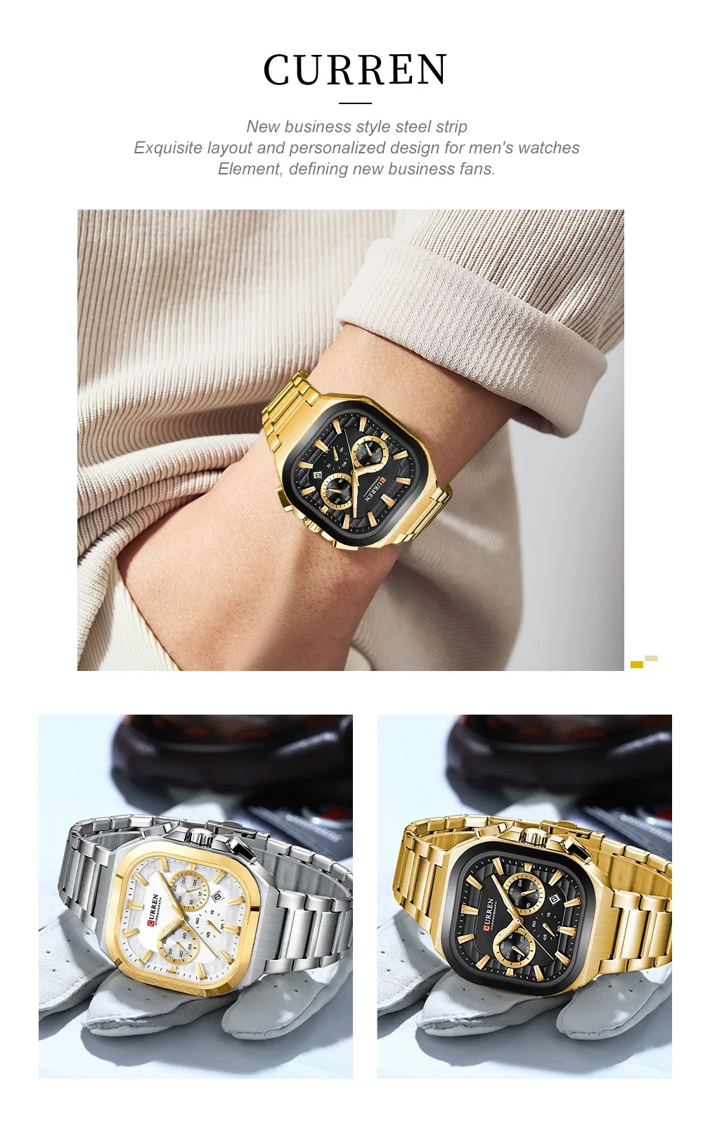 CURREN 8496 Mens Chronograph Quartz Watch Date & 24H Waterproof