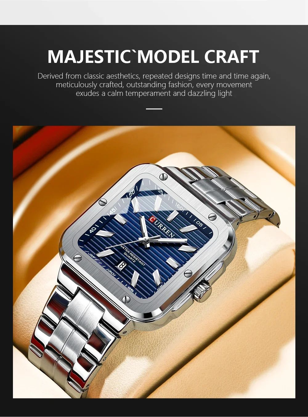 Bulk Curren 8479 Square Quartz Men Watch Luminous Date Ready to Ship Factory Best Price