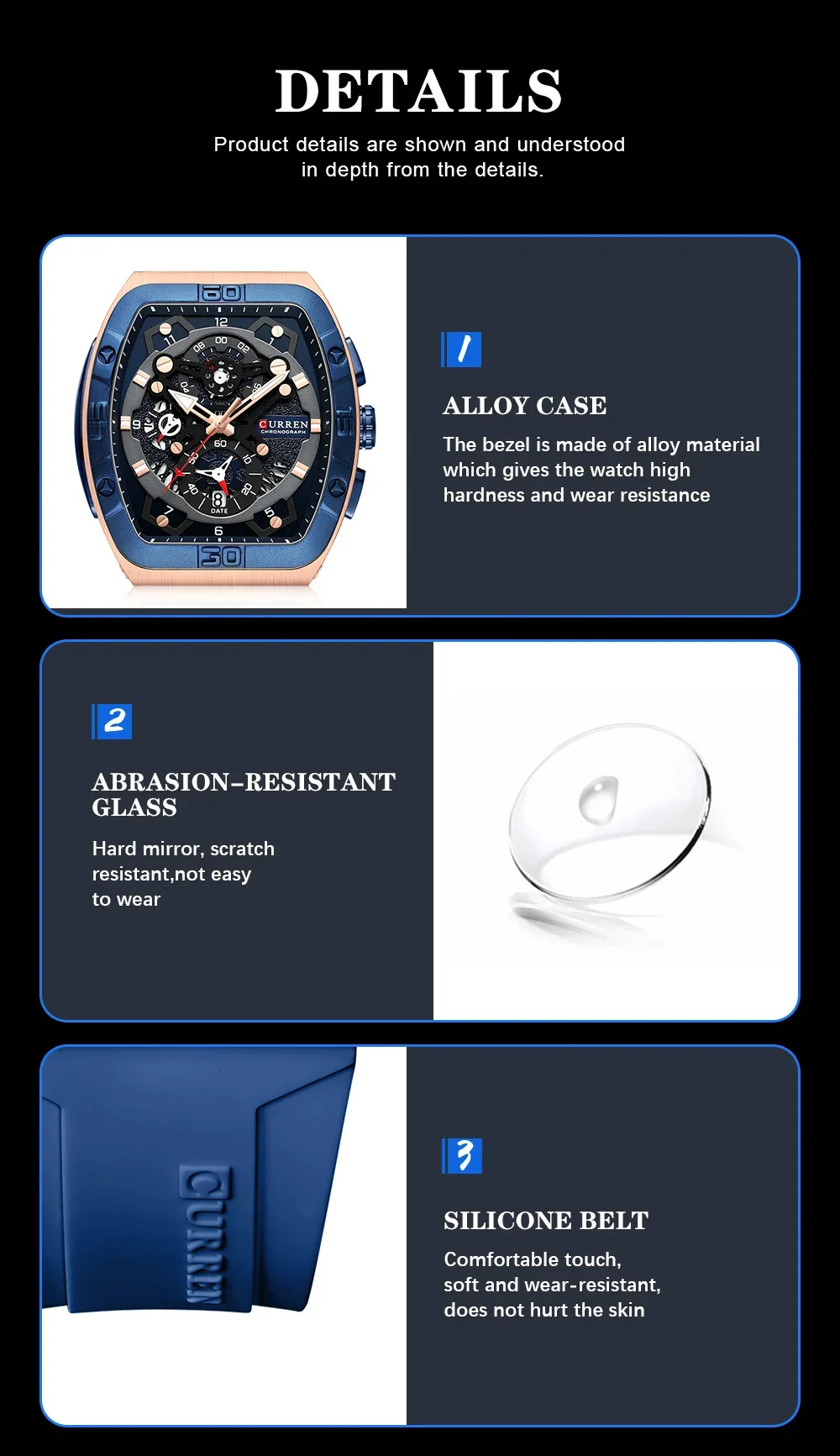 CURREN 8443 Wholesale Men's Chronograph Silicone Watch 3ATM In Stock