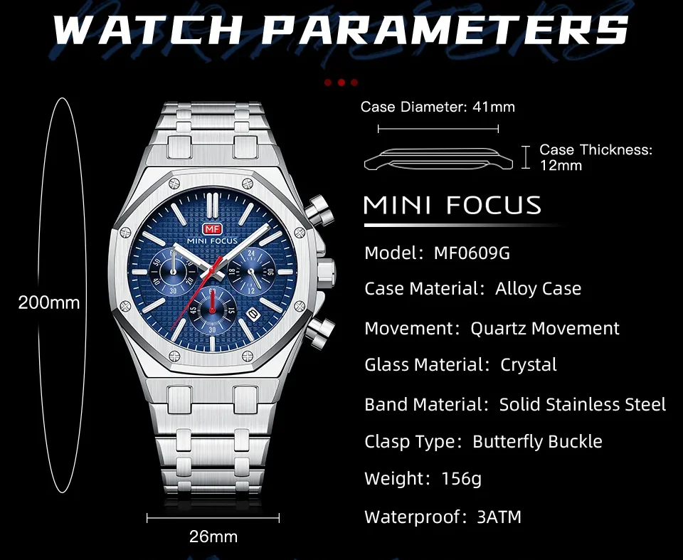 The stainless steel band of the MINI FOCUS MF0609G watch