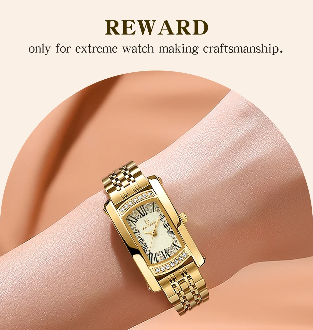 REWARD RD21551L Women's Diamond Rectangle Steel Strap Quartz Watch