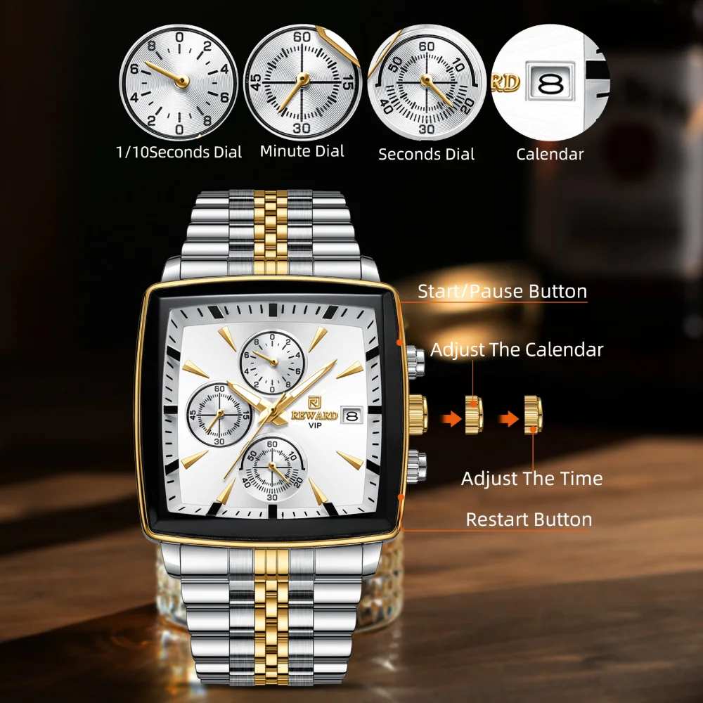 REWARD RD81100M Square Dial Multi-function Detail