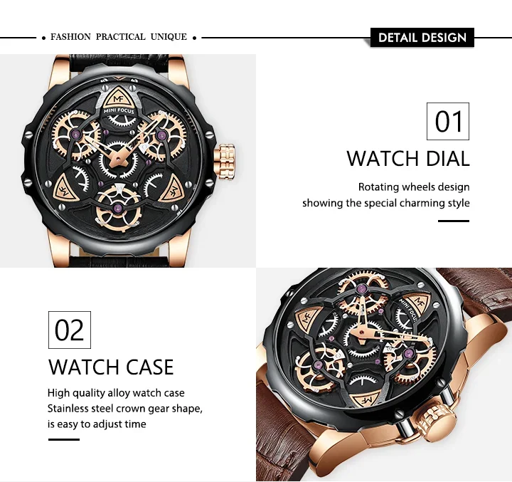 Bulk Mini Focus MF0249G Skeleton Men Quartz Watch Leather Ready to Ship Best Price