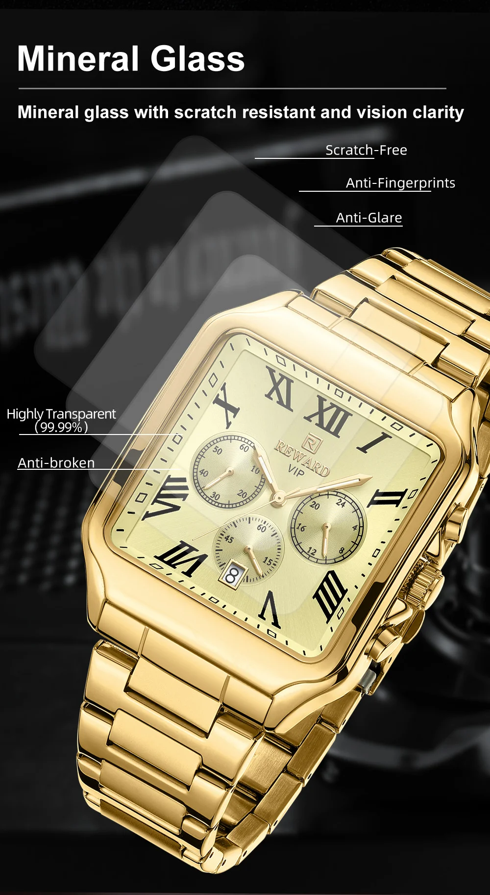 REWARD RD812265M Quartz Square Chronograph Watch Supplier-5 Color
