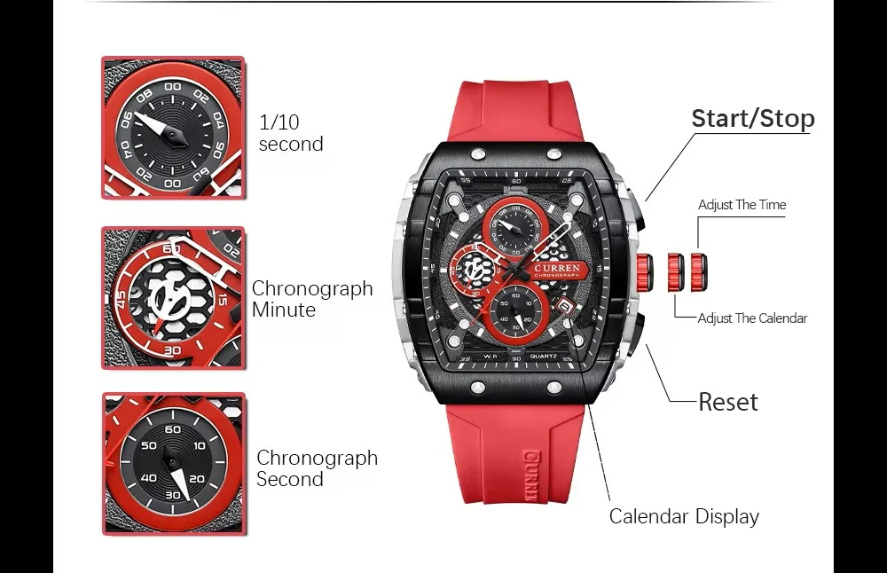 Curren 8442 watch side view showing stainless steel case