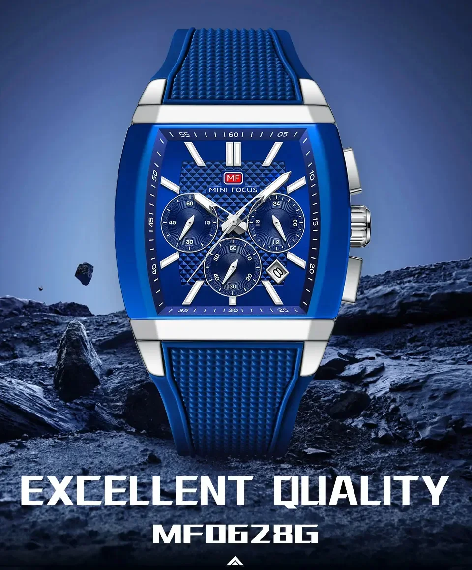 MINI FOCUS MF0628G Men Silicone Strap Luminous Sports Quartz Watch