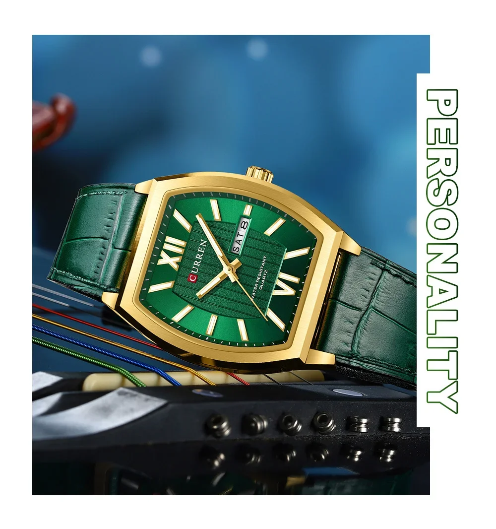 CURREN 8478 Men's Waterproof Watch: Roman Numeral Dial with Day-Date & Luminous 