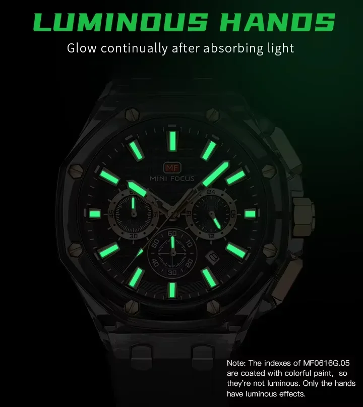 MINI FOCUS Original Octagonal Transparent Case Mens Watch MF0616G