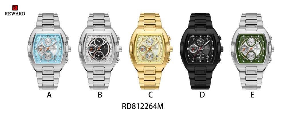 REWARD RD812264M Men's Tonneau Chronograph Quartz Watch front view