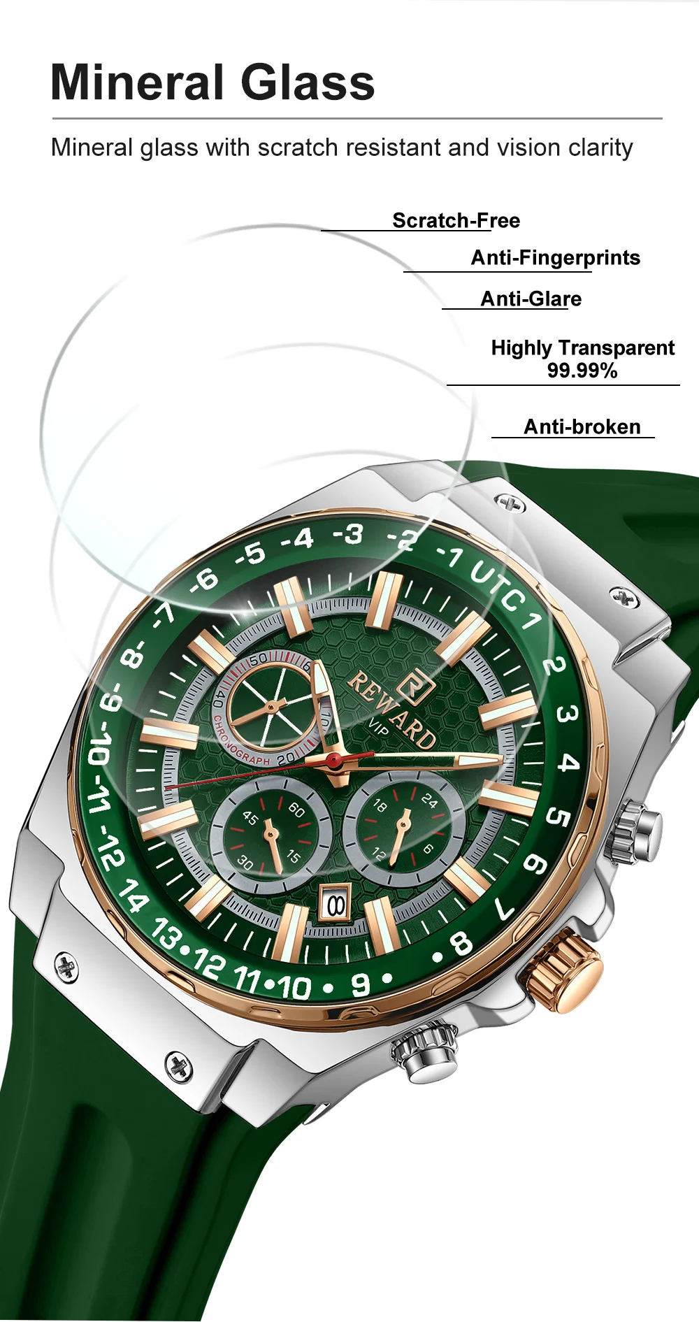 REWARD Men's 3-Subdial Chronograph Silicone Strap Watch RD833049M