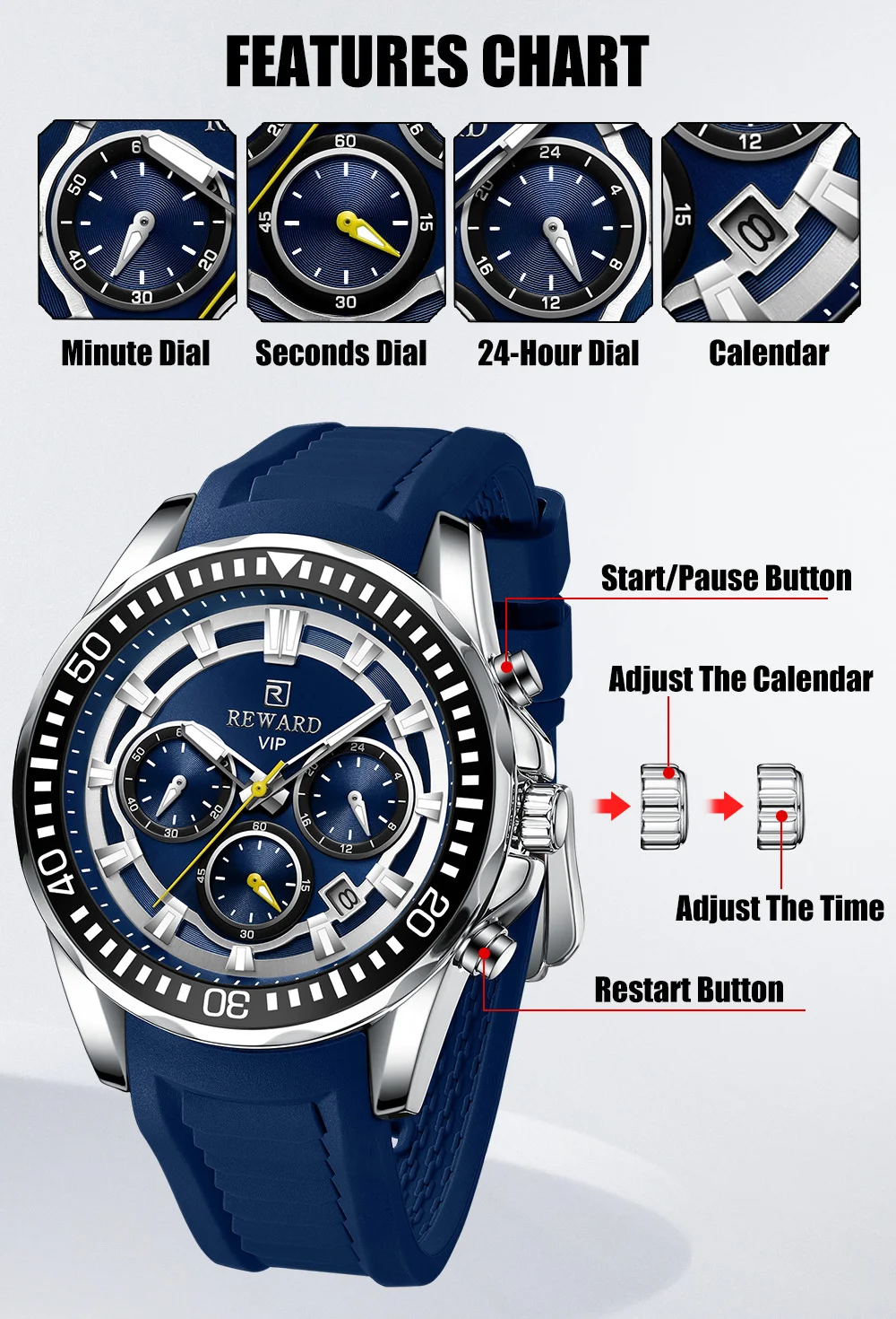 3-Subdial Watch Silicone Strap