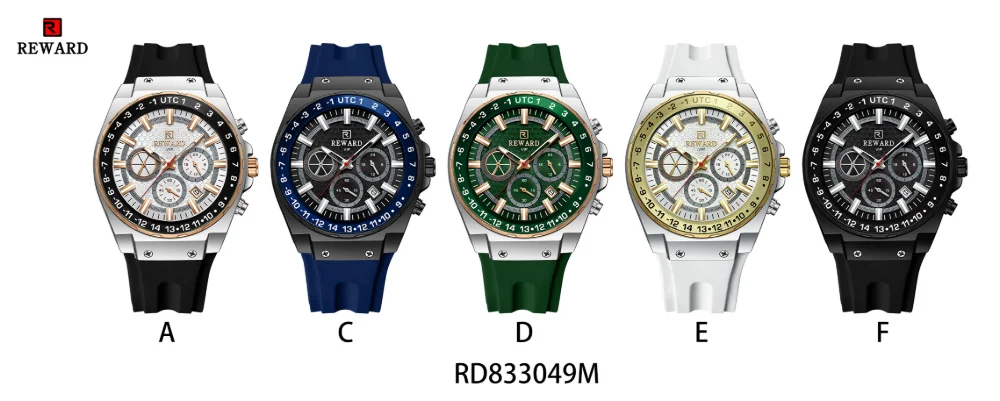 REWARD Men's 3-Subdial Chronograph Silicone Strap Watch RD833049M Front View