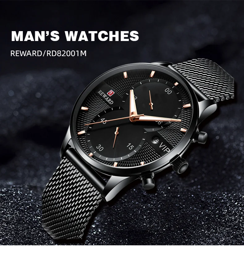 Reward RD82001M Men's Luxury Waterproof Ultra Thin Wrist Watches