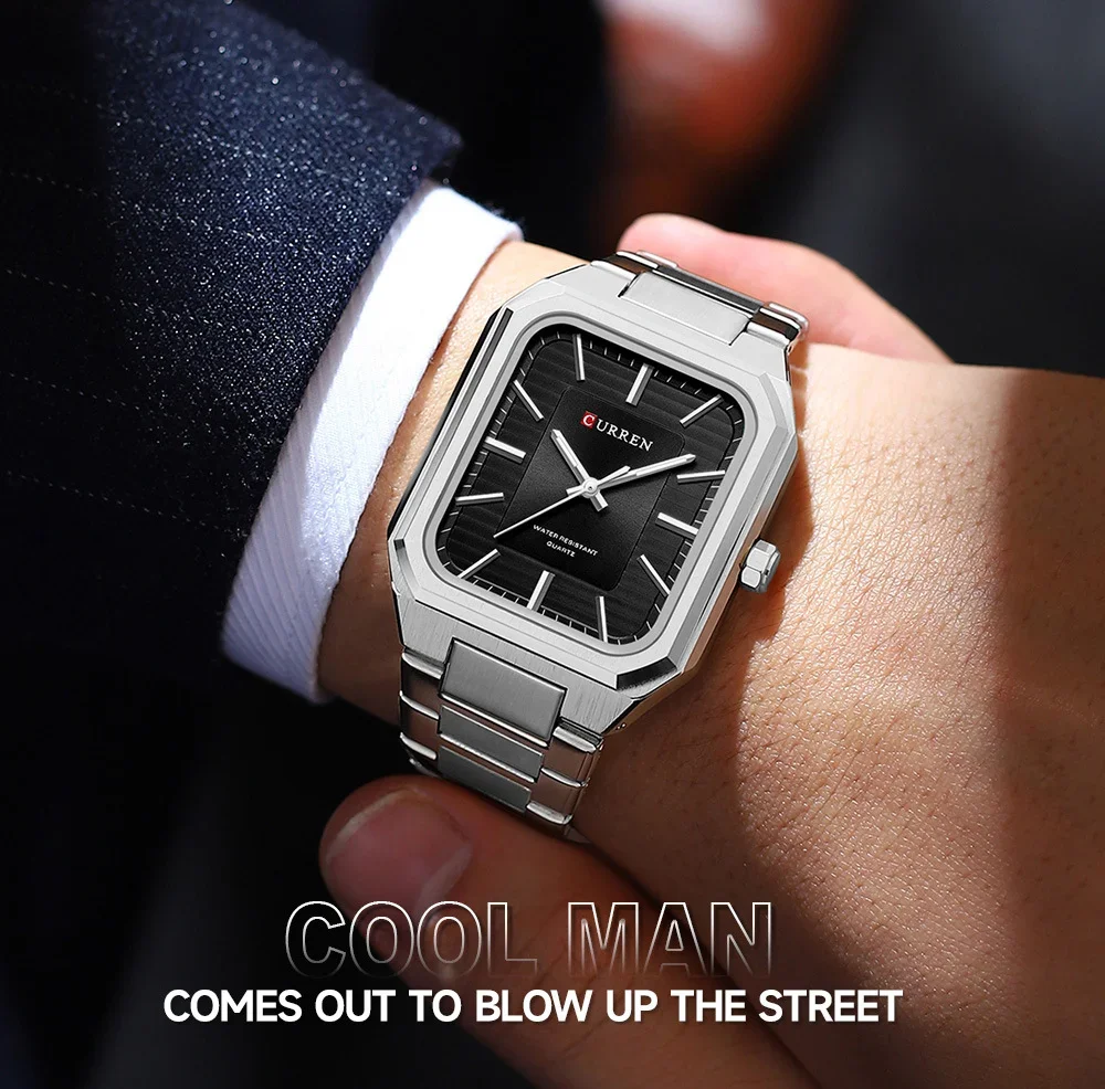 CURREN 8457 Wholesale Square Stainless Steel Quartz Men's Watch