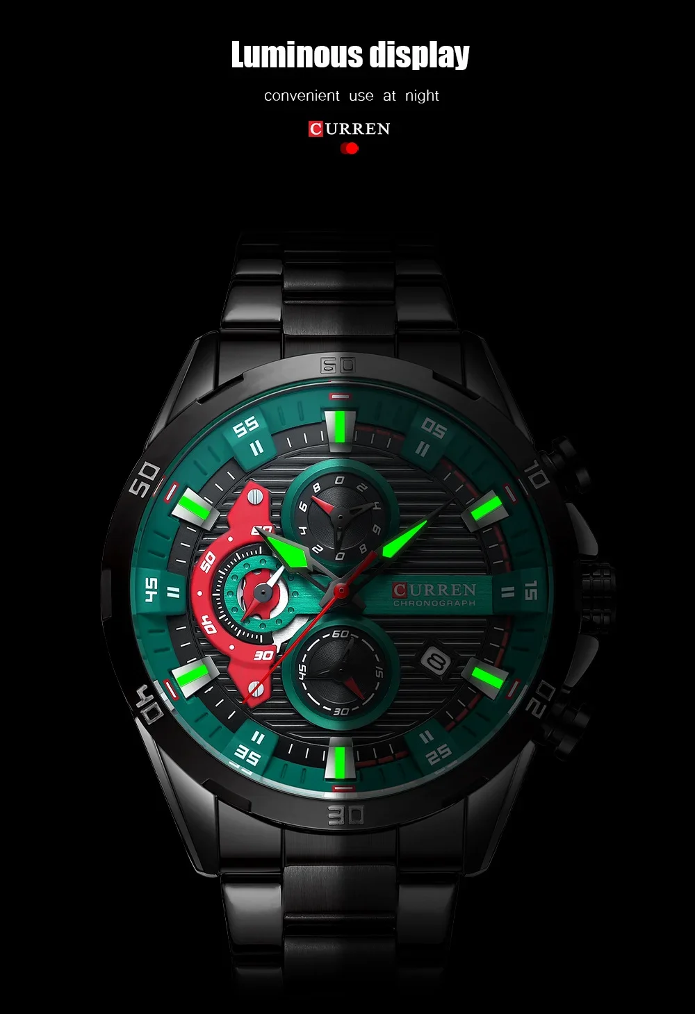 Curren 8402 Watch with Luminous Hands for Night Readability