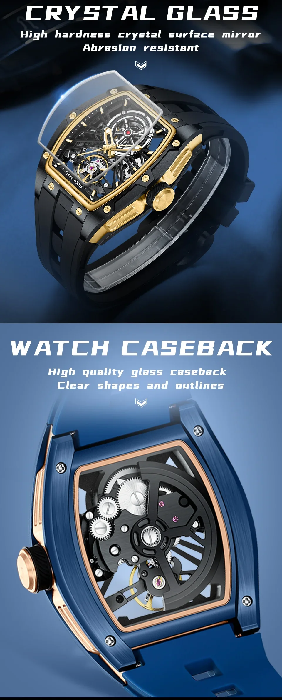 MINI FOCUS MF0603G Steel Skeleton Automatic Mechanical Mens Watch