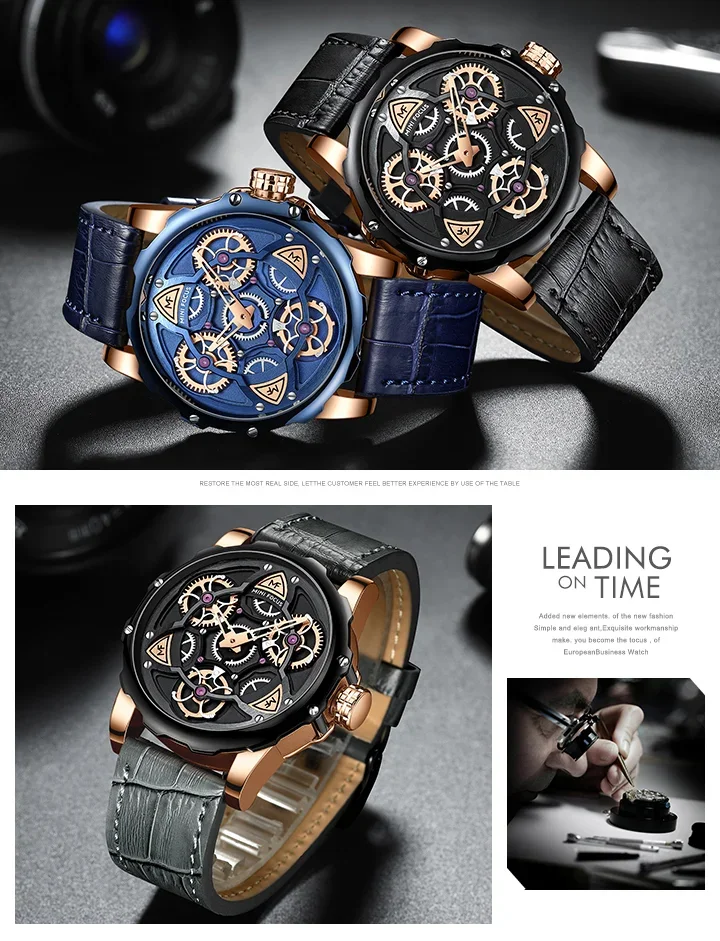 Bulk Mini Focus MF0249G Skeleton Men Quartz Watch Leather Ready to Ship Best Price