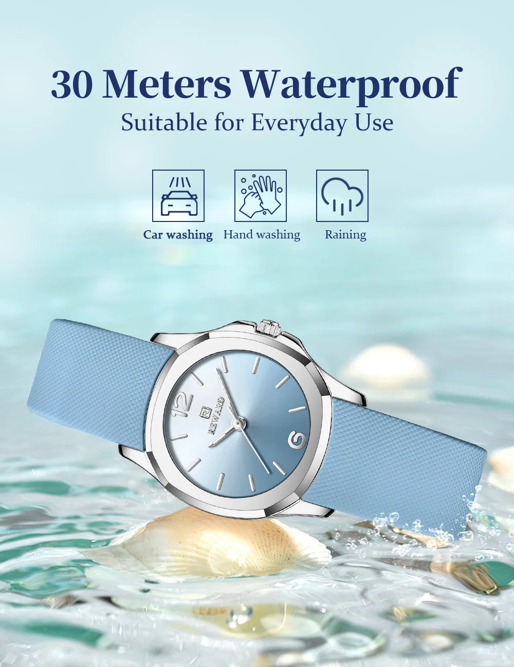 REWARD RD232267L Elegant Women's Silicone Strap Quartz Watch 30M Water Resistant