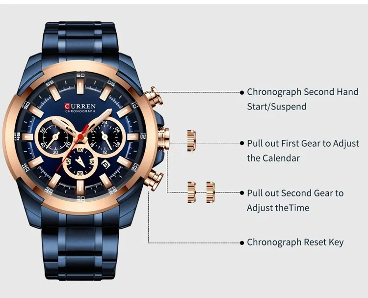 Curren 8361 Stainless Steel Band Close-Up
