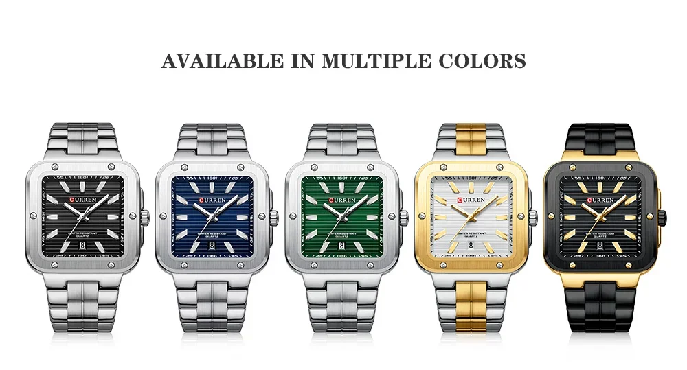 Curren 8479 Square Quartz Men Watch Front View