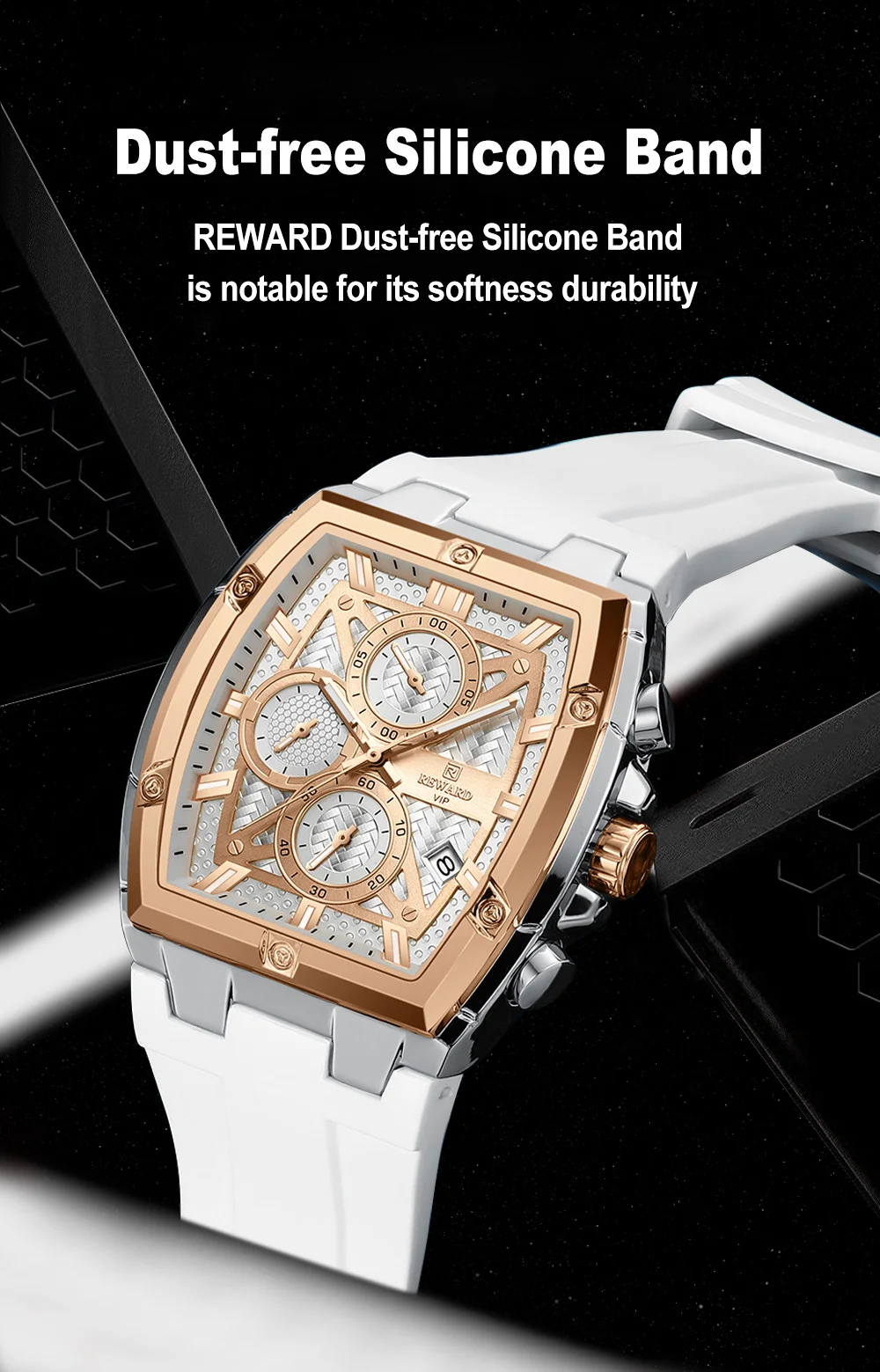 Reward RD832261M Fashion Tonneau Dial Men Watch Silicone Strap Luminous Hands