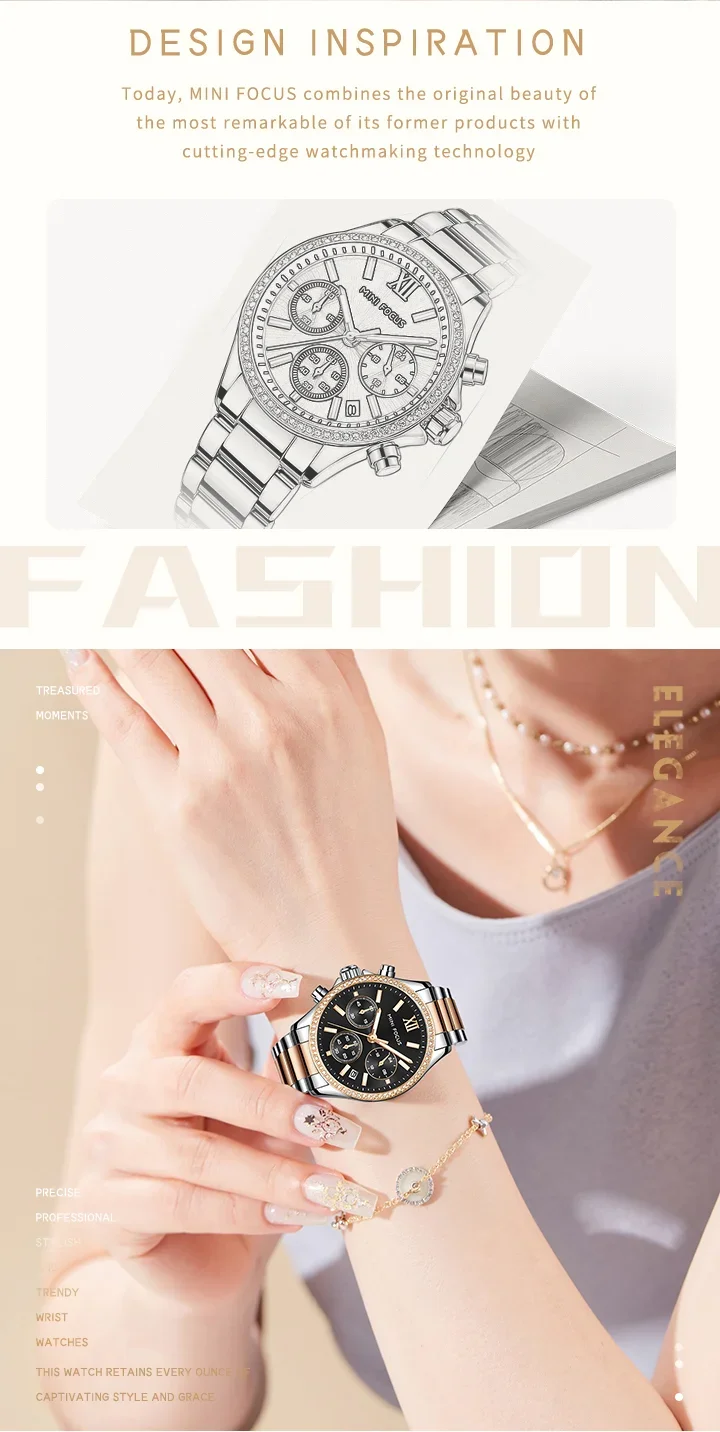 MINI FOCUS MF0617L Elegant Women's Stylish Multifunction Quartz Watch