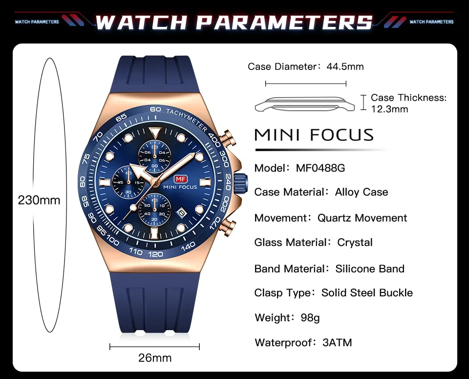 MF0488G Mini Focus watch luminous dial in the dark