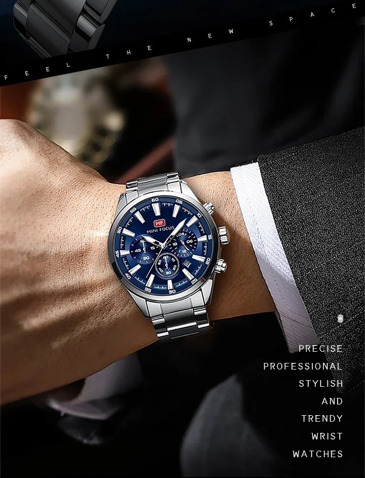 MINI FOCUS MF0634G New Men Calendar Chronograph Quartz Wristwatch