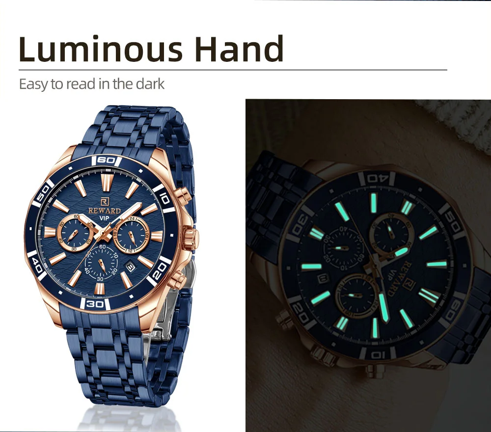 Reward VIP Watch Wave Dial Luminous Stainless Steel Fashion Watches RD81134M