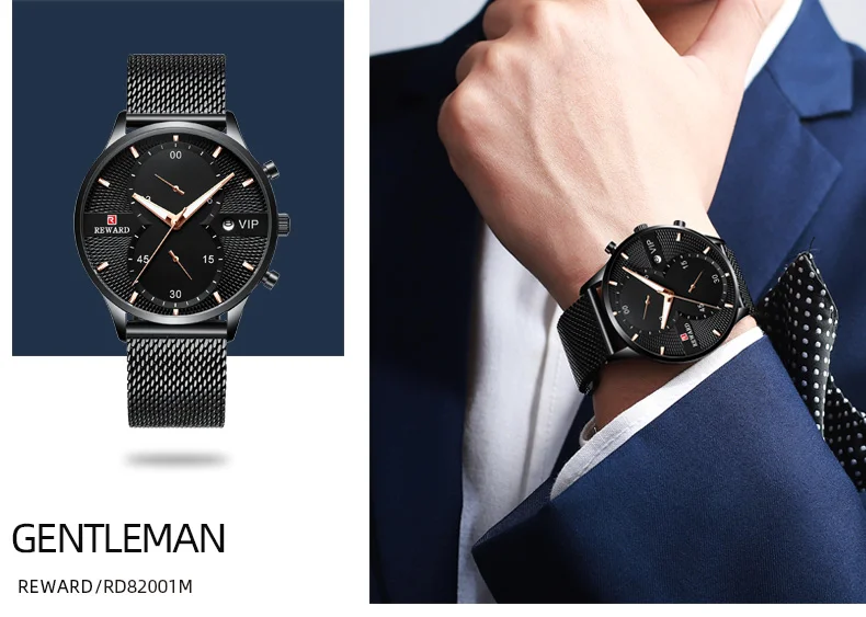 Reward RD82001M Men's Luxury Waterproof Ultra Thin Wrist Watches