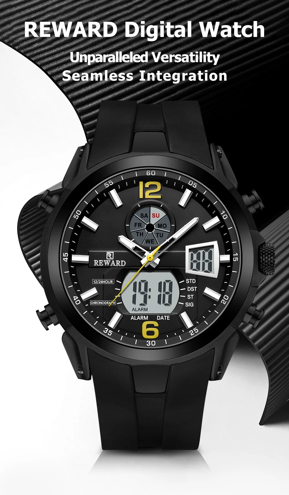 REWARD RD53254M Men Multifunctional Night Light Electronic Watch