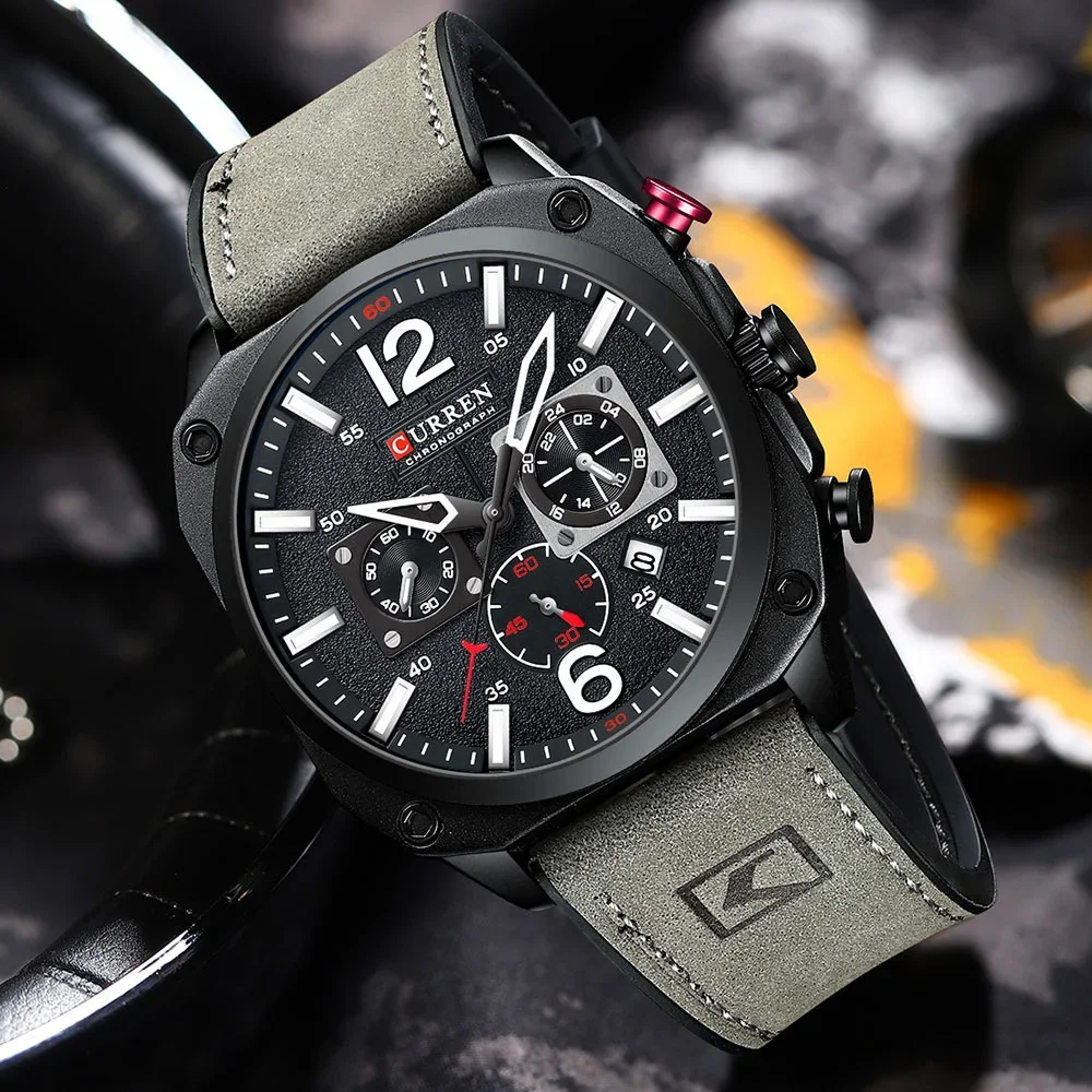 Factory Direct CURREN 8398 Men's Chronograph Leather Watch - Ready to Ship