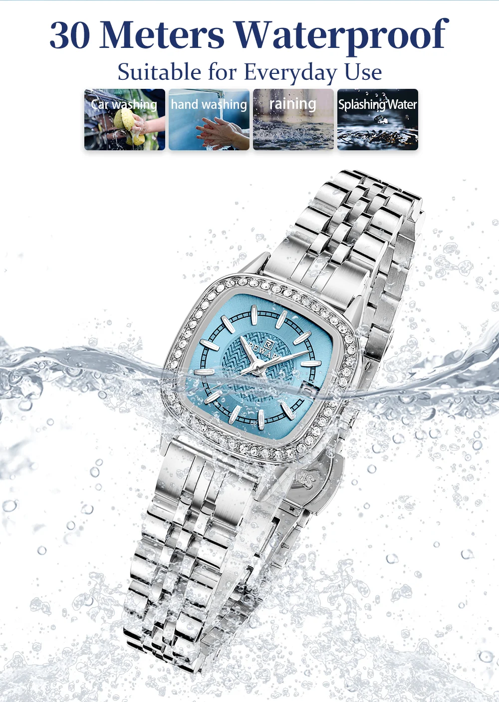 Reward RD212061L Waterproof Square Diamond Lady Bracelet Luxury Dress Watch