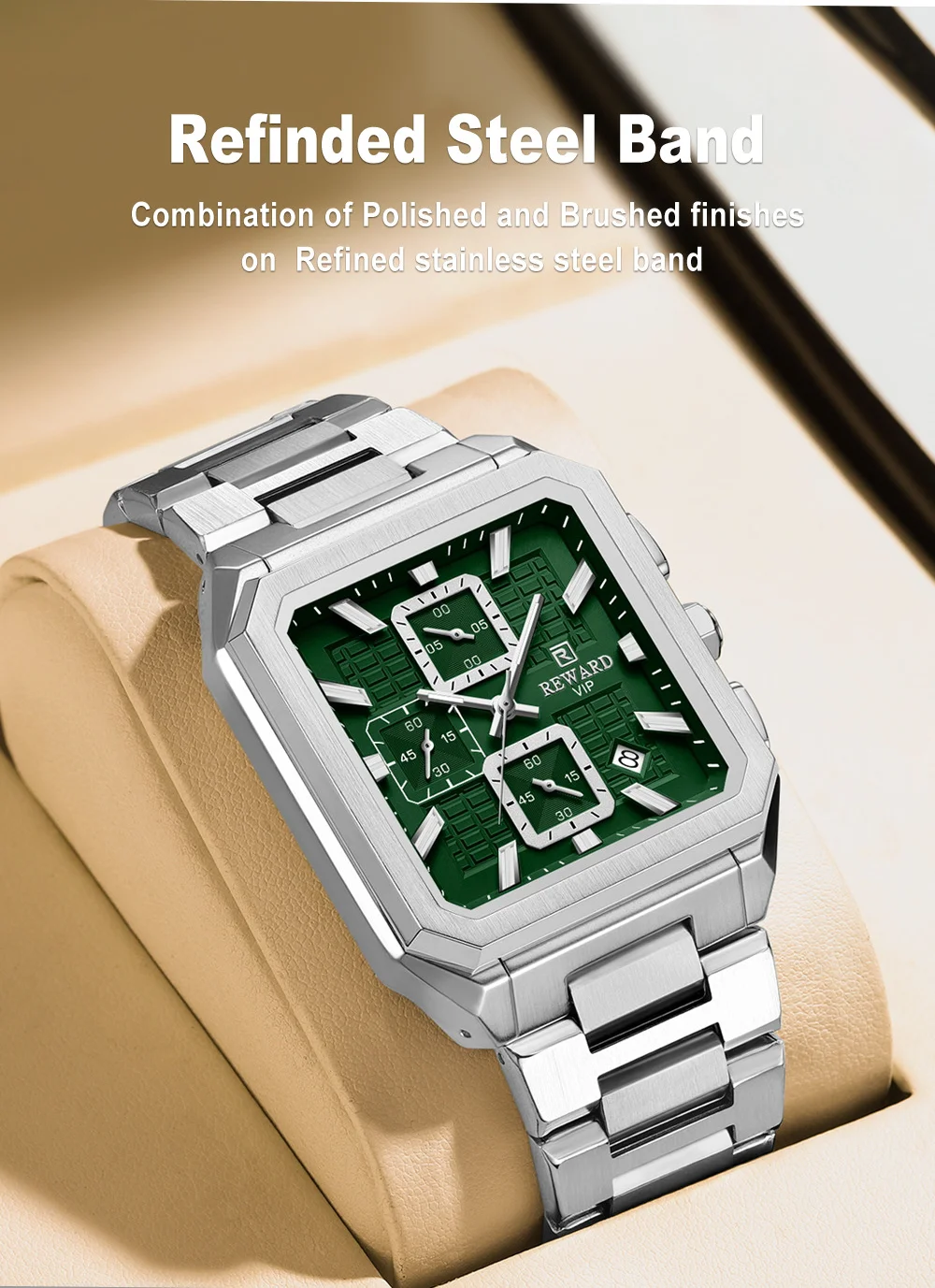 REWARD New Watch for Men High Quality Polishing Double Layered Case Square Chronograph RD813149M