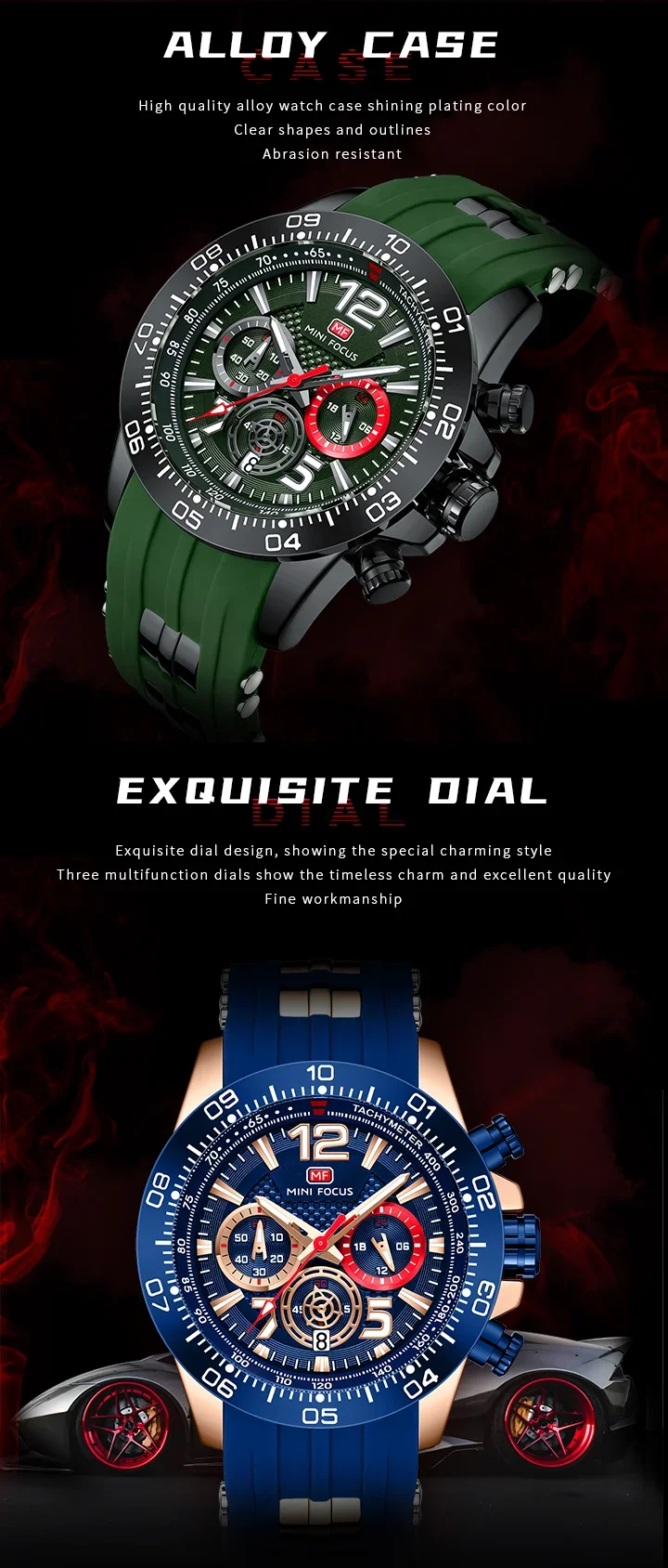 MINI FOCUS MF0290G Men's Sports Quartz Watch Wholesale | Silicone Strap Chronograph Watch