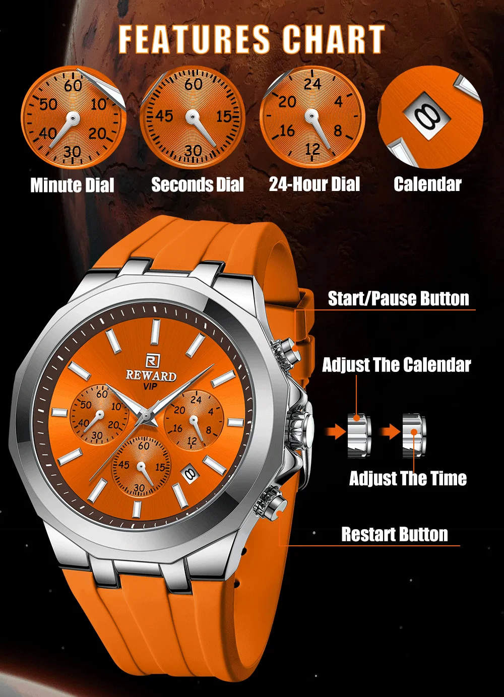 REWARD VIP Watch for Men Custom Luxury Fashion Silicone Sport Watches RD83966M