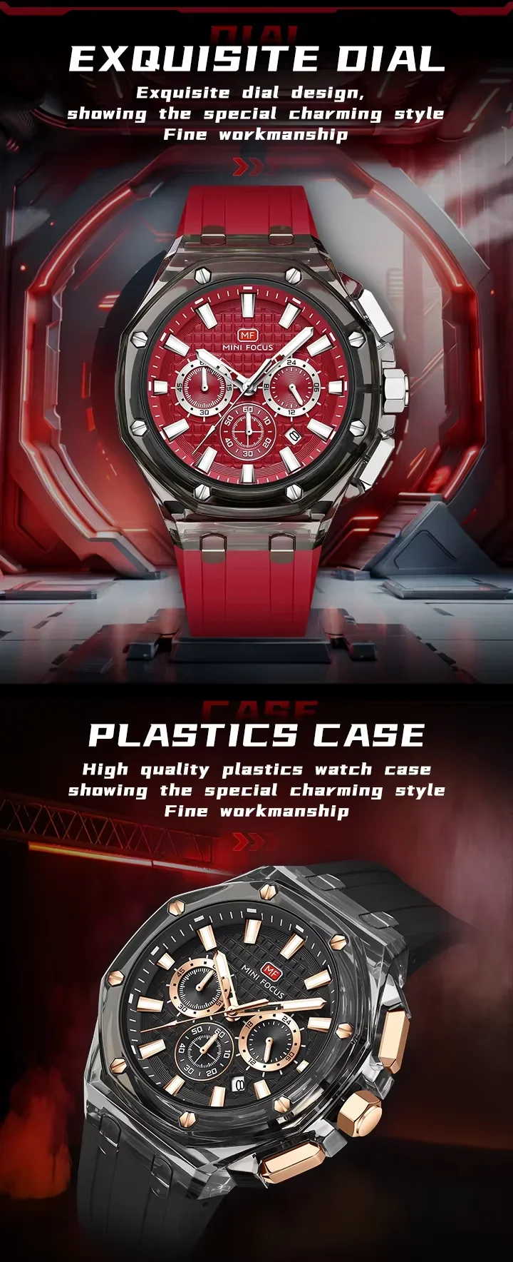 MINI FOCUS Original Octagonal Transparent Case Mens Watch MF0616G