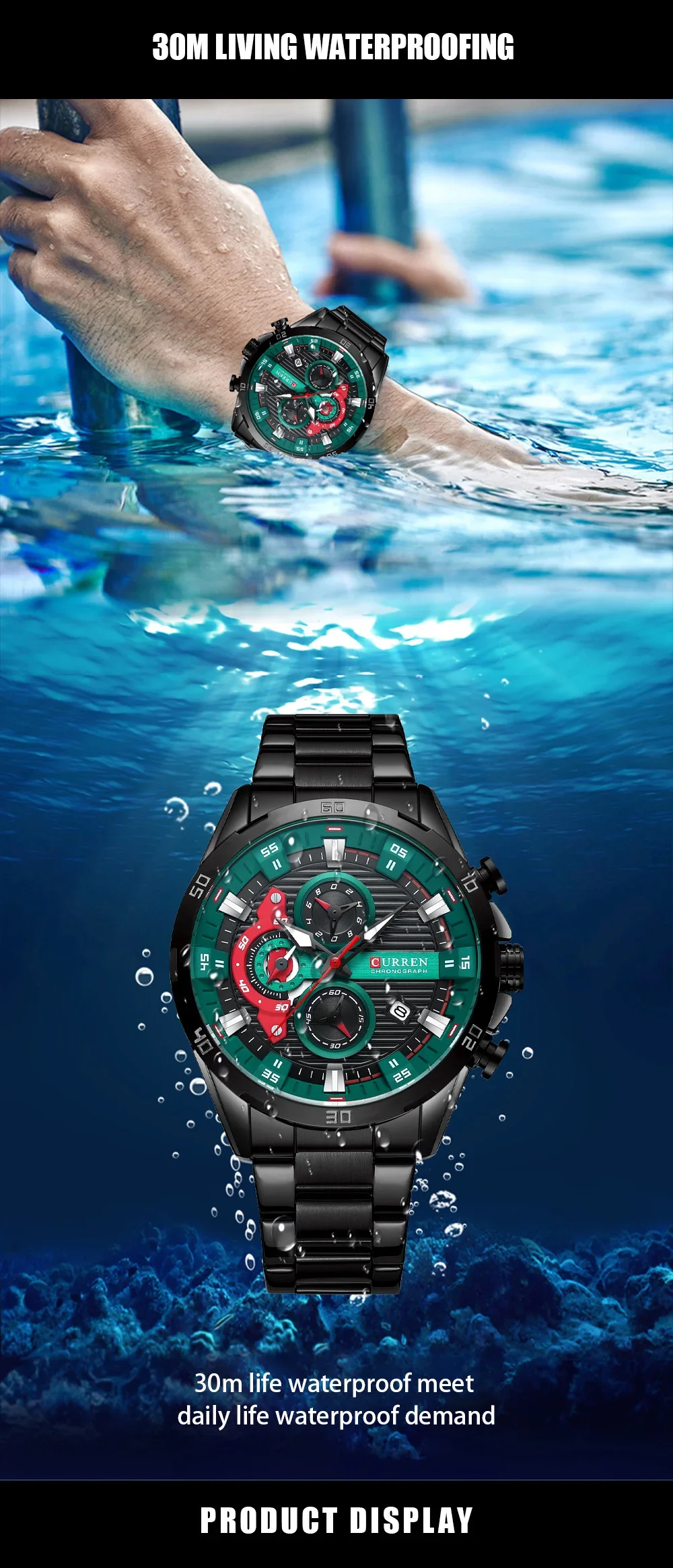 CURREN 8402 Factory Direct Multifunction Chronograph Waterproof Watch Dropshipping