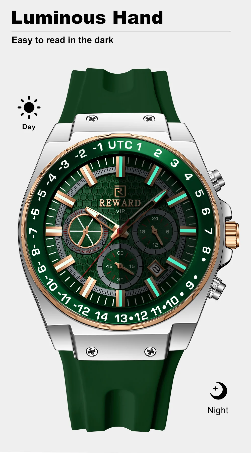 REWARD Men's 3-Subdial Chronograph Silicone Strap Watch RD833049M