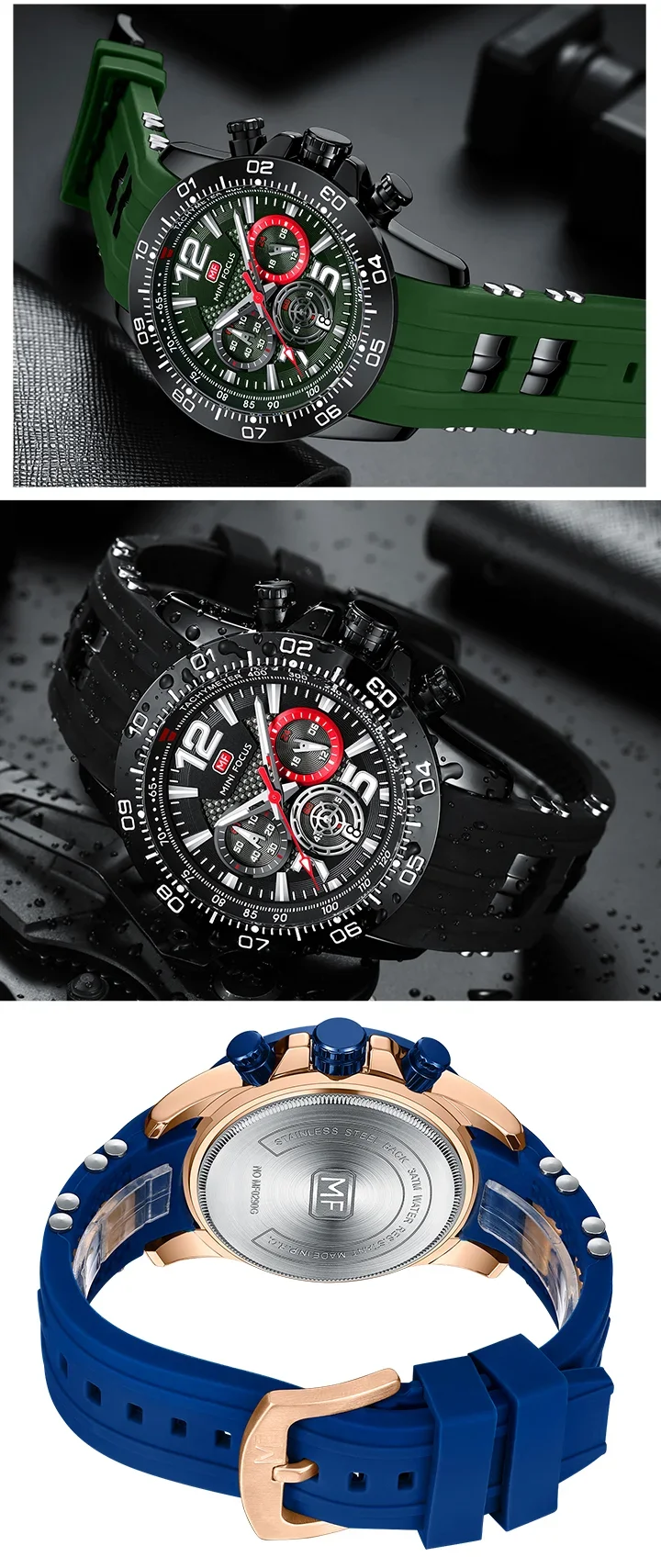 MINI FOCUS MF0290G Men's Sports Quartz Watch Wholesale | Silicone Strap Chronograph Watch